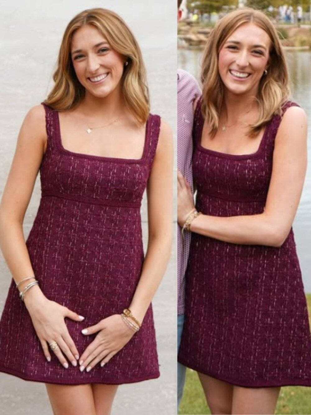 Hill House Bennett Mini Dress Burgundy Red Tweed Square Neck Size XL